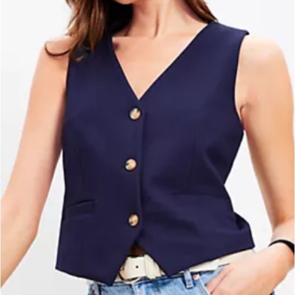 LOFT Dark Blue Sleeveless Top with Gold Accents